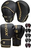 RDX Boxhandschuhe und Pratzen Set, Kampfsport Handpratzen, Muay Thai Boxpratzen Mitts, MMA Training Boxen Pads, Sparring Schlagpolster, Kickboxen Schlagkissen, Haken und Jab Boxpads (MEHRWEG)