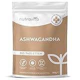 Ashwagandha Hochdosiert - 365 vegane Tabletten (1 Jahr Vorrat) - 600mg pro Tablette - Hochwirksames Ashwaganda Wurzel Pulver - Alternative zu Ashwagandha Kapseln - Indische Schlafbeere - Nutravita