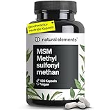 natural elements MSM Kapseln - 180 vegane Kapseln - Laborgeprüfte 1600mg Methylsulfonylmethan (MSM) Pulver pro Tagesdosis - Ohne Magnesiumstearat, hochdosiert und in Deutschland produziert