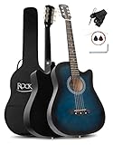 Rocktile WSD-5C-BUB Slim Line Westerngitarren Set - Dreadnought Akustik Gitarre - Westerngitarre mit Korpus aus Linde - Hals: Catalpa - Set inkl. Tasche, Ersatzsaiten, Gurt und Plektren - Blueburst