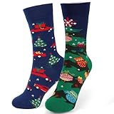 BETESSIN Weihnachtssocken Unisex 36-43 - Lustige Socken mit Weihnachtsbaum Motiv - Adventskalender Socken aus Baumwolle - Weihnachts Geschenkidee für Kinder, Frauen und Männer