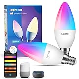 Lepro AI Smart Glühbirne BC1, 4.9W 470LM Glühbirne E14 Dimmbar, Großes Sprachmodell LLM, Warmweiß-Kaltweiß und RGB, Kompatibel mit Alexa/Google, Sprachsteuerung/Musik Sync, WiFi & Bluetooth, 2 Stück