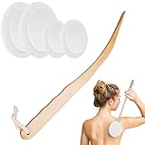 Körperbürste Mit Langem Stiel, Mit 4 Austauschbaren Pads,Abnehmbares Rückenbürste,Rückenbürste Mit Langem Stiel Holz,Duschbürste,Für Peeling, Massage, Lotion, Creme, Optimale Rückeneincremhilfe