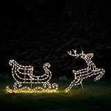 Lights4fun 120cm Dual LED Rentier mit Schlitten Silhouette mit Timer Strombetrieben Weihnachtsdeko Außen Rentier Outdoor