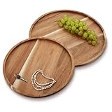 com-four® 2-teiliges Tablett-Set aus Akazienholz - runde...