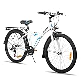 HILAND 24 Zoll Kinderfahrrad Mountainbike, MTB für Kinder Jungen Mädchen mit 6 Gang Schaltung, Ständer, Weiß Fahrrad