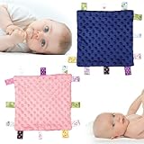 ZEACCT 2 Stück Bunte Taggy Sicherheit Decke, Baumwollplüsch Super Soft Taggy Decke, Infant Taggy Decke, Baby-Sicherheitsdecke mit Etiketten für Neugeborene Jungen und Mädchen