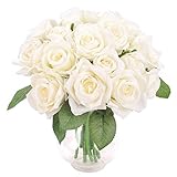 Famibay Künstliche Blumen Rosen Weiß Rose Kunstblumen 18 Köpfe Seidenblumen Strauß 2 Pcs Blumenstrauß Künstlich Brautstrauß Hochzeitsstrauß Blumenarrangement für Haus Garten Vase Hochzeit Braut