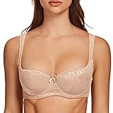 MELENECA Damen Balconette BH mit Bügel Sexy Spitzen BH - Push Up Stütz BH Beige 80B