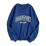 Y2K Boston-Pullover für Damen, Buchstabe, athletisch, lockere Passform, einfarbig, Sport, lässig, lockere Passform, Anime-Tunika, Sweatshirts, modisch, trendig, bequem, Blau, blau, M