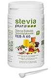 stevia-pura | Reines Stevia-Extrakt Pulver - weißes Steviosid-Extrakt - Hochkonzentriertes Süßungsmittel aus der Stevia Pflanze | 100% Stevia davon Reb-A 60% OHNE Zusätze - OHNE Zucker | 100 g Dose mit Dosierlöffel