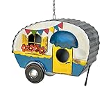 DanDiBo Vogelhaus zum Aufhängen Metall Deko Wohnwagen Wetterfest 96254 Nistkasten Futterstation für Vögel Shabby mit Kette Caravan Camper Balkon