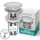 Engelbach® Universal Waschbecken Ablaufgarnitur - Pop up Ablaufventil mit Überlauf (Auch für Waschtische) Herausziehbarer Stöpsel mit Haarsieb - inklusive Einbauanleitung