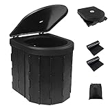 Fousenuk Campingtoilette Schwarz, Camping WC Faltbar mit 2 Rollen Biologisch Abbaubaren Müllbeutel, Camping Toilette Mobile Notfall Trockentoilette für Wandern, Camping, Reisen, Stau