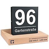 Hausnummer Beleuchtet Led 30x30cm 230V Strom Große aus Aluminium mit Gravur Straßenname Personalisiert, Energieeffiziente A+++ 6W, Dämmerungssensor, Anthrazit RAL7016, von PRINTIMA