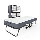 Gunuss Klappbett (inkl. 13 cm Dicker Memoryschaum-Matratze), Klappbares Gästebett, Erwachsene 90 x 200 cm, Metallklapprahmen, Verstärktes Metallgitter, Belastbarkeit 250 kg