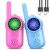 Inspireyes Walkie Talkie Kinder Aufladbar, 48 Stunden Arbeitszeit, 8 Kanäle 2-Wege-Radio, Geschenke für Jungen Mädchen, Outdoor Wandern Camping, 3-12 Jahre altes Spielzeug Rosa + Blau