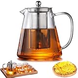 Teekanne mit Siebeinsatz und Deckel, 1300ML Teekanne aus Glas Borosilikat, Glas Teebereiter mit Abnehmbare Siebeinsatz, Glasteekanne Robuste Hitzebeständig für Losen Tees Fruchttee Duftender Tee
