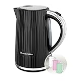 Russell Hobbs Wasserkocher [1,7L 2400W] Eden Schwarz, Edelstahlakzente (herausnehmbarer Kalkfilter,Deckelöffnung per Knopfdruck,Wasserstandsanzeige, leuchtender Schalter, BPA frei) Teekocher 27361-70
