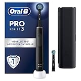 Oral-B Pro Series 3 Elektrische Zahnbürste, 3 Putzmodi, 360° Andruckkontrolle für Zahnpflege, 2 Aufsteckbürsten, 1 Reise-Etui, Designed By Braun, Schwarz
