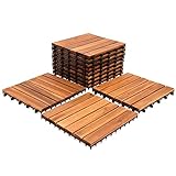 SWANEW Holzfliesen 44-er Kachel Set,4m², geeignet als Terrassenfliesen und Balkonfliesen, aus Akazien Holz, 30x30 cm, für Garten Terrasse Balkon