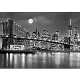 Runa Art Fototapete Brooklyn bridge nacht 352 x 250 cm Vlies Tapeten XXL Moderne Wandtapete Wohnzimmer Schlafzimmer Schwarz Weiss 9101011b