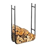 Relaxdays Kaminholzregal, schmal, aus Metall, Lagerung von Holz innen und außen, Brennholzregal HBT 90x60x20 cm, schwarz