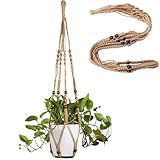 LINXIU Makramee-Pflanzenaufhänger Makramee Blumenampel Innen Blumen Ampel Balkon Wandbehang Hängeampel Pflanzen Blumentopfhalter mit Holzperlen für Heimdekoration, 89cm