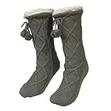 kawehiop Haussocken Rutschfeste, atmungsaktive, mit Fleece gefütterte Frauen, sanfte Textur, klassische, lebendige, flauschige, hohe Socken mit Bommel, Licht Gary