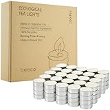 beeco STORE Öko Teelichter 100 Stück | Teelichter 4 Stunden Brenndauer ohne Duft | Teelichter Naturwachs ohne Palmöl | Enthält Sojawachs und Rapswachs Teelichter Ökologisch | 100% Recycelbar