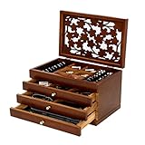 Schmuckkästchen, Schmuckkästchen, Schmuckdisplay, Aufbewahrung, Schmuckschatulle, großes Schmuckkästchen aus Holz, 4 Ebenen mit 3 Schubladen, Schmuck-Organizer, Mädchen-Schmuck-Aufbewahrungsbox for Fr