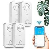 WiFi Wassermelder Wasseralarm(2,4 G WiFi), 90 dB Wassersensor Alarm und App Alarm, Wassermelder WLAN für Rohre, Schlafzimmer, Küche, Badezimmer, Keller (4er-Pack)