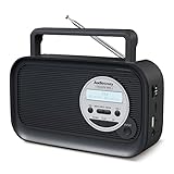 Audiocrazy DAB/DAB Plus/UKW Radio Tragbarer Bluetooth Lautsprecher mit MP3 Player(USB,SD Karte) mit 1800mAh Rechargeable Batterie AC Kabel oder Batteriebetrieben Radiowecker Schwarz