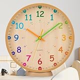 VINILITE Kinder Wanduhr ohne Tickgeräusche Lernuhr 25 cm Kinderuhr Lautlos Kleine Wanduhr Kinderzimmer für Jungen und Mädchen, Schulanfang Geschenk