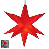 Cepewa Leuchtstern 3D rot 12 Zacken zum Aufhängen | Ø11cm Timerfunktion 3m Zuleitung | Weihnachtsstern Weihnachtsbleuchtung (1 x LED Stern rot)