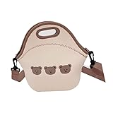 Uadme Pendlertasche, Bärenhandschultertasche, Baumwolle, große Kapazität, tragbare Lunchtasche, niedlicher Stil zum Aufbewahren von Einkaufen, Pendeln, mehrfarbig, 60_x_180_cm