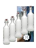 Vitrea 4er Set Bügelflaschen Bügelflasche Glasflaschen mt Bügelverschluss 1L 1000 ml zum Selbstbefüllen inklusive