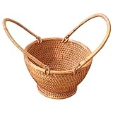 Veemoon Handgefertigter Tragbarer Rattan korb Multifunktionaler Aufbewahrungskorb für Obst und Lebensmittel Robustes Geflecht Handlicher Picknick Spielzeugkorb für Drinnen und Draußen
