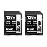 Lexar Silver SD Karte 128GB 2-Pack, UHS-I SDXC Card 205 MB/s Read Speed, 140 MB/s Write Speed, V30, U3, C10, 4K UHD Video, SD Card Memory Card with Lexar Lifetime Data Recovery