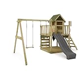 FATMOOSE Spielturm Klettergerüst JazzyJungle Jam XXL mit Schaukel & Rutsche, Outdoor Kinder Kletterturm mit Sandkasten Leiter & Spiel-Zubehör für den Garten (Anthrazit)