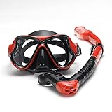 Tauchmaske, Trockenschnorchelmaske, professionelles Schnorchelset for Erwachsene und Jugendliche, 180° Antibeschlag-Panoramabrille(Black)