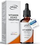 Vitamin D3 K2 Tropfen Hochdosiert [1000 IE] - Vit D3 K2 Hochdosiert - Vitamin D K2 - Vitamin D3 K2 Öl - Vitamin D3 K2 1000 IE - 50ml 1700 Tropfen - Hoch Bioverfügbar - LABORGEPRÜFT Wehle Sports®