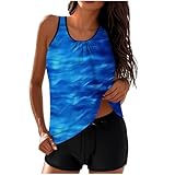 Tankini-Set für Damen, bedruckt, Bauchkontrolle, Badeanzug, Tankini-Top, zweiteilig, Blumen-Bademode mit Shorts, S25, mehrfarbig, XL