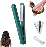 Tragbarer USB Lockenstab, Mit Heißschutzgehäuse, Mini Lockenstab, Haarglätter,Für Kurze Haare, Tragbarer Reise Haarglätter Für Alle Haartypen (Grün)