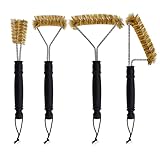 4 Stück Robust Grillbürste Messing Set, Messingbürste Grill Griff mit Hitzeschutz Messingbürste Klein Pizzaofen Bürste Grill Bürste Ofenbürste für Grillrost Gasgrill Holzkohlegrill Gusseisengrill