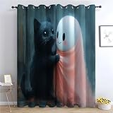TERUEA Herbst Rustikaler Vorhang, EIN niedlicher Geist, der EIN kleines Tier hält, Vorhänge Muster in Schlaufenschal für Wohnzimmer Schlafzimmer -H270 x B130 cm (2er Pack)