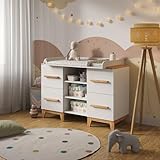 VitaliSpa Wickelkommode Malia, Weiß/Artisan, 133 x 98 cm XL mit 4 Schubladen