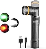 NICRON B70B LED Taschenlampe 1200 Lumen mit Rotlicht und Grünlicht, Magnetische Basis, USB Wiederaufladbare 90 Grad Drehbar Kopf, IP65 Wasserfest Robust für Outdoor Abenteuer Nachtsicht Notfälle