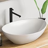 VMbathrooms Premium Waschbecken Oval mit Lotus-Effekt | Aufsatzwaschbecken für das Badezimmer und Gäste-WC | Waschschale ohne Hahnloch und ohne Überlauf | Rein-weißes Aufsatzbecken