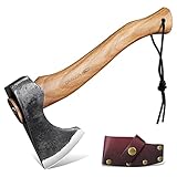 RAGON RIOT Beil Axt Survival mit Scheide, Axt Holz Spalten 33cm Handbeil Scharfe Camping Axt Outdoor Axt Klein mit Holzgriff Wikinger Axt, Bushcraft Axt für Vatertagsgeschenk